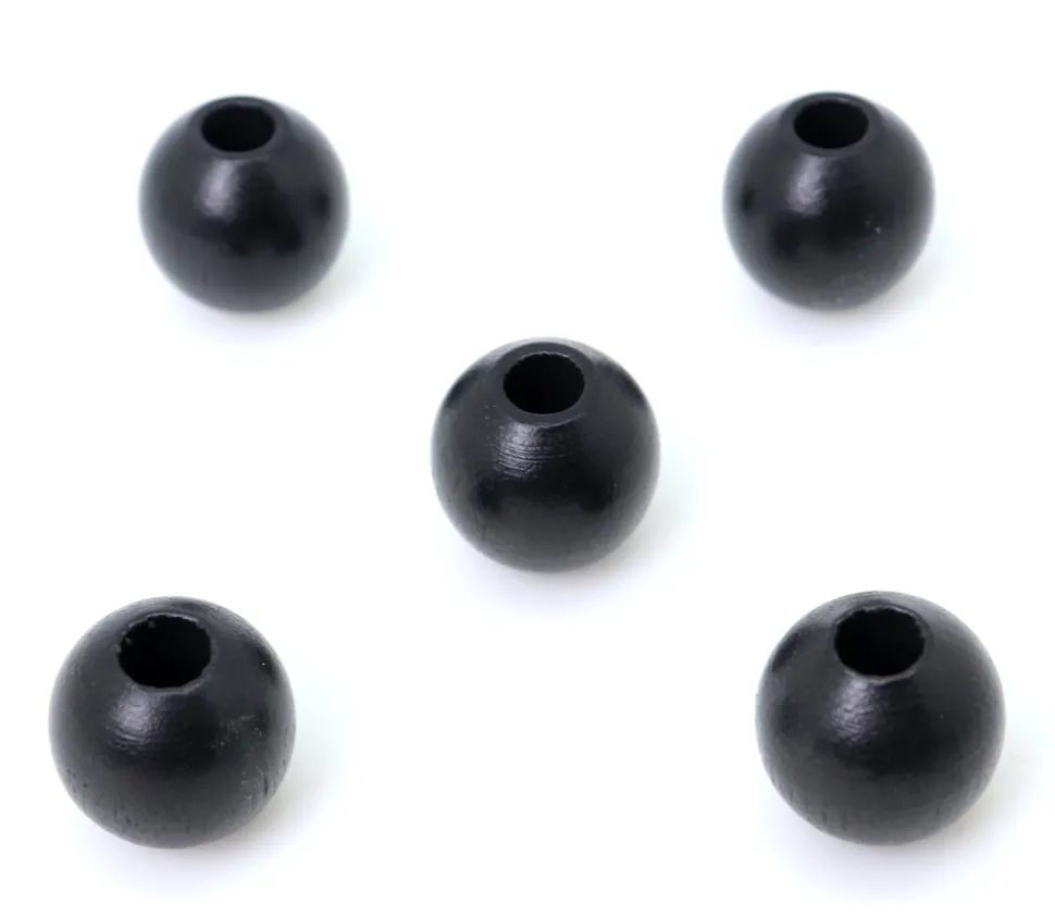 Perle bois couleur noire de 2 cm trou de 7 mm unité