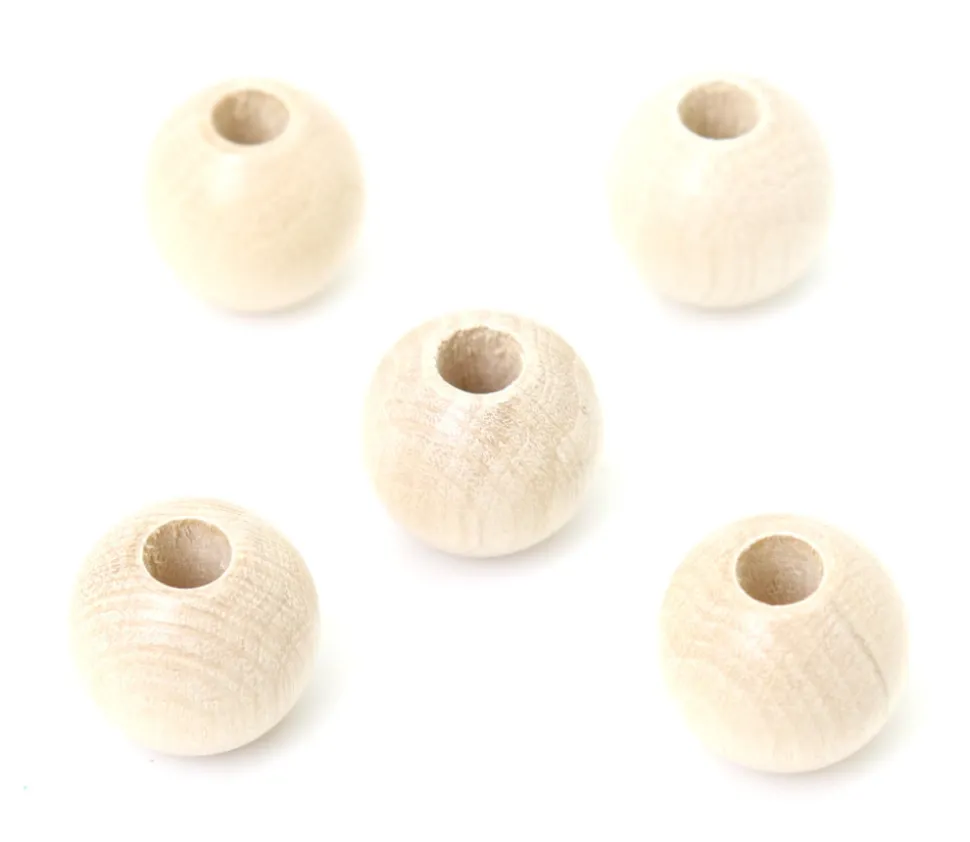 Perle bois naturel de 2 cm trou de 7 mm unité