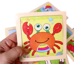 Petit puzzle 9 pièces en bois crabe