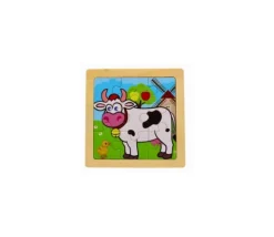 Petit puzzle 9 pièces en bois vache
