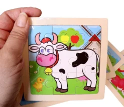 Petit puzzle 9 pièces en bois vache