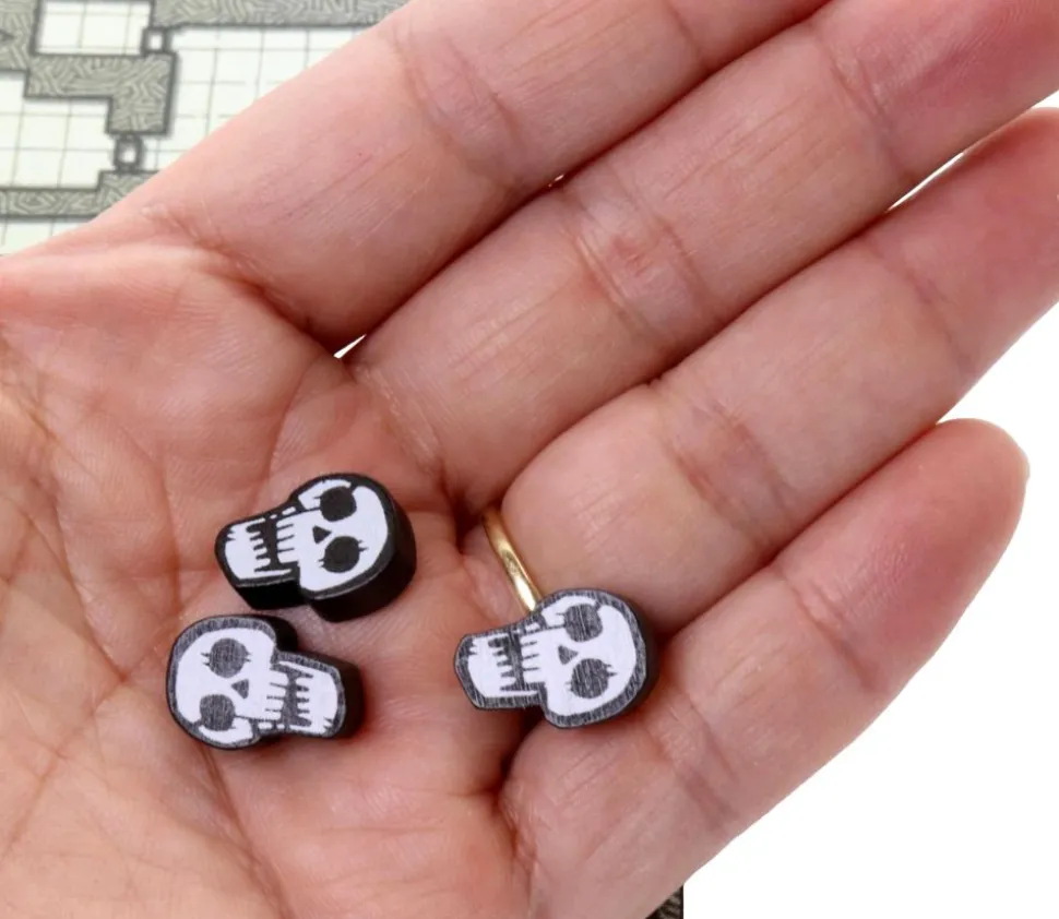 Pion de jeu crane tête de mort en bois 16 x 11 x 5mm