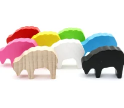 Pion mouton rose 40x28x10 mm en bois pour jeu de société