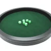 Piste de dés luxe verte et noire 40 cm tour imitation cuir avec 5 dés
