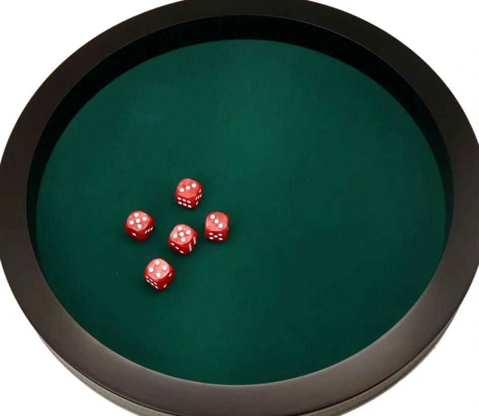 Piste de dés PRESTIGE 43 cm verte et noire tour cuir avec 5 dés de jeux