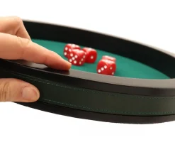 Piste de dés PRESTIGE 43 cm verte et noire tour cuir avec 5 dés de jeux