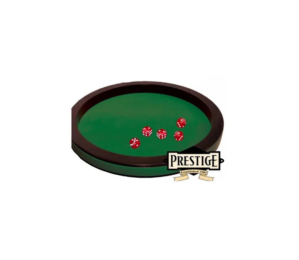 Piste de dés PRESTIGE 43 cm verte et noire tour cuir avec 5 dés de jeux