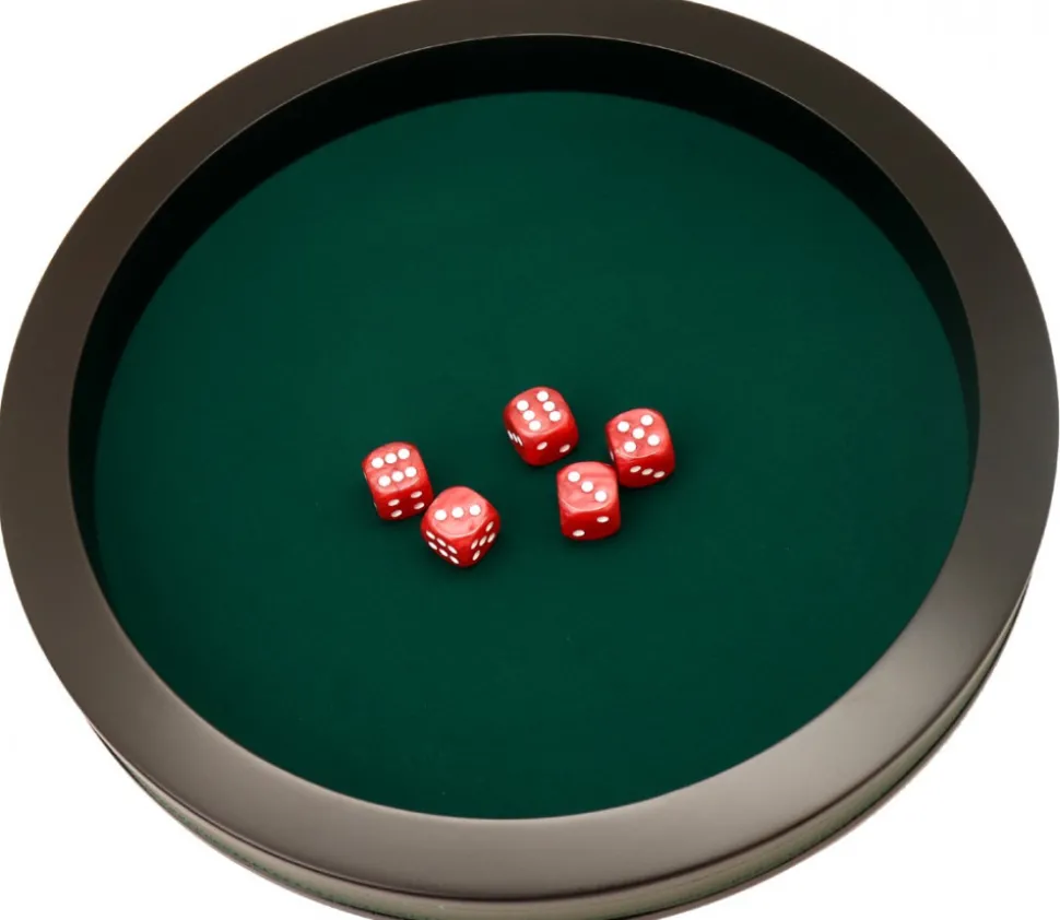 Piste de dés PRESTIGE 43 cm verte et noire tour cuir avec 5 dés de jeux