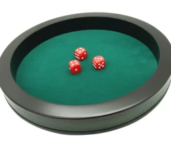 Piste dés 30 cm prestige verte tour cuir avec 3 dés