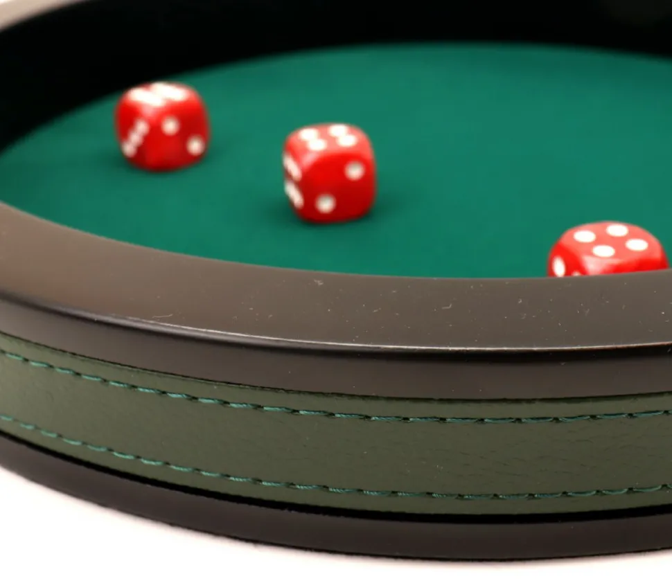 Piste dés 30 cm prestige verte tour cuir avec 3 dés