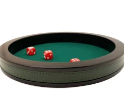Piste dés 30 cm prestige verte tour cuir avec 3 dés