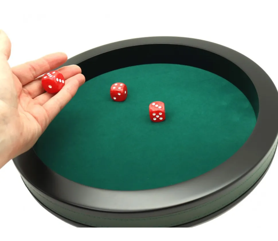 Piste dés 30 cm prestige verte tour cuir avec 3 dés