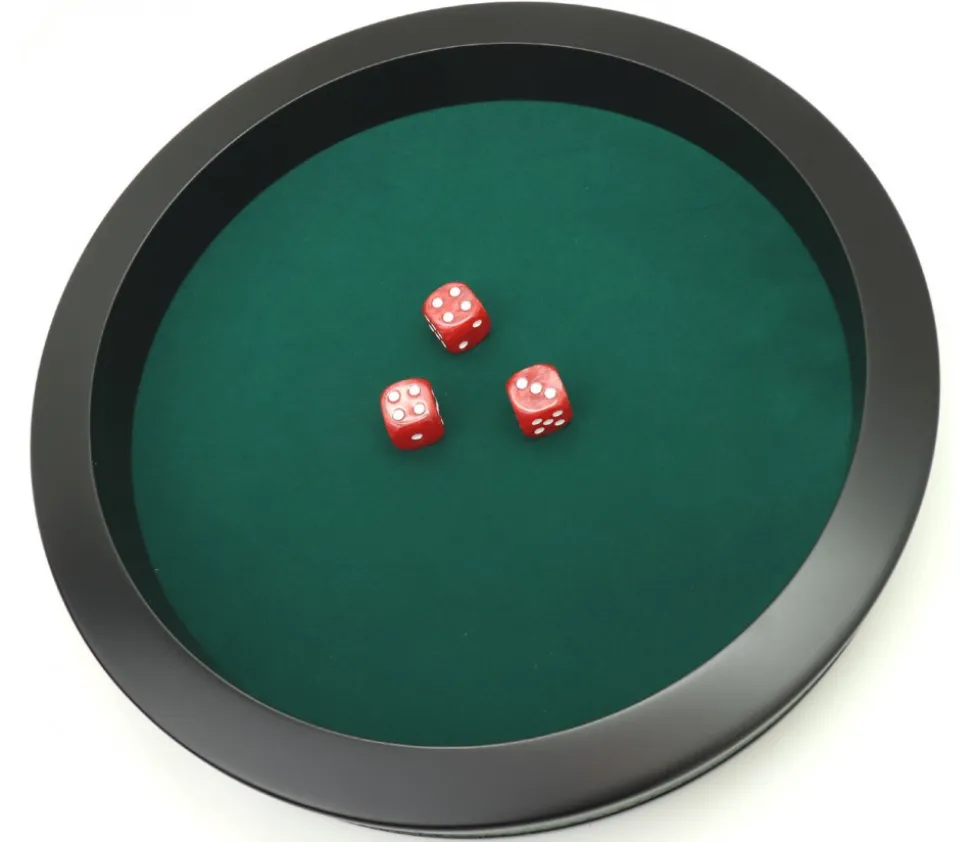 Piste dés 30 cm prestige verte tour cuir avec 3 dés