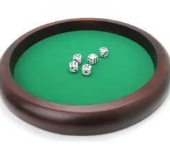 Piste dés bois marron 35 cm pour jeu avec 5 dés