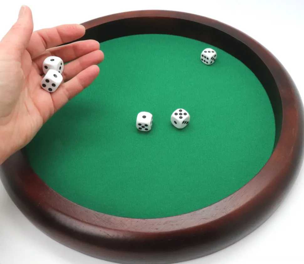 Piste dés bois marron 35 cm pour jeu avec 5 dés