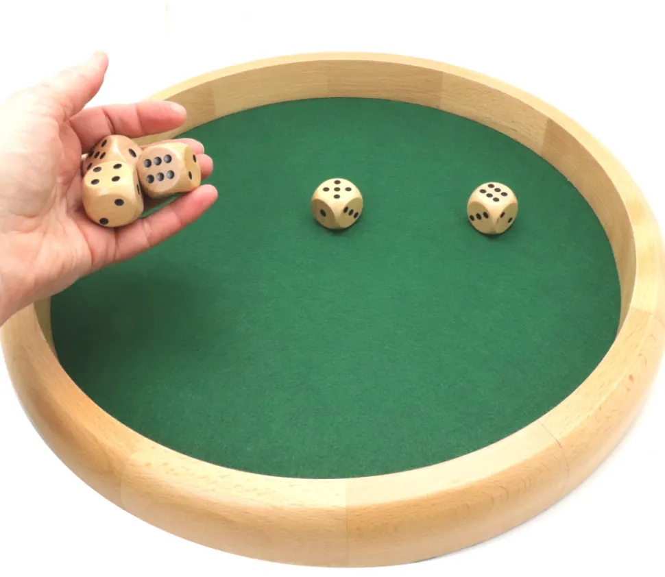 Piste dés en bois ronde 40 cm avec 5 dés bois