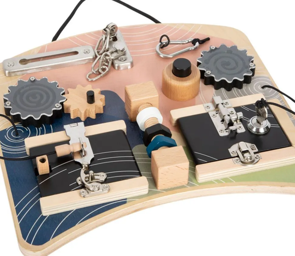 Planche de motricité à serrures et engrenages