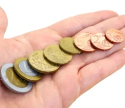 Plateau géant avec 290 pièces et billets euros factices de jeux