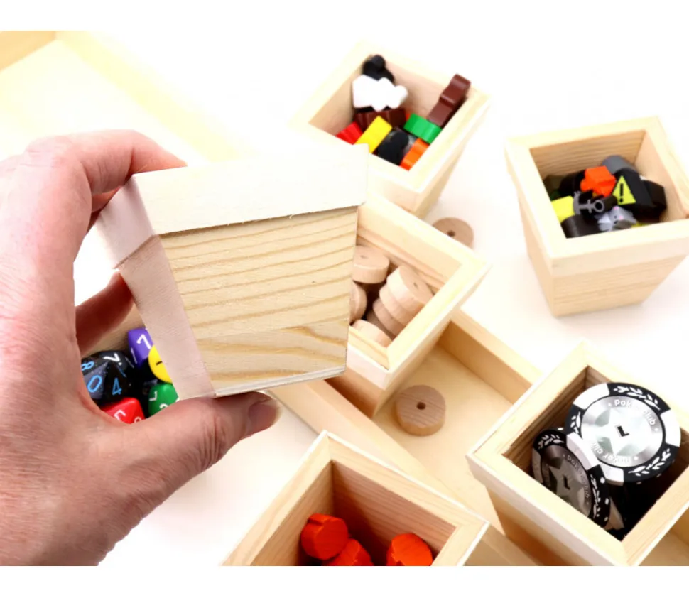 Plateau long avec 7 petits pots 6.5 cm en bois