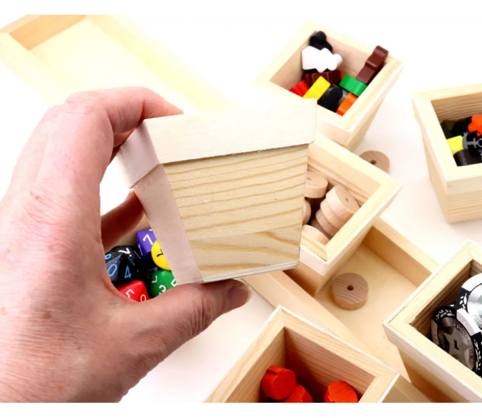 Plateau long avec 7 petits pots 6.5 cm en bois