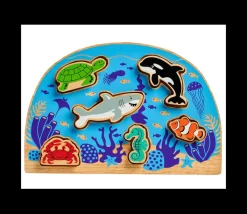 Puzzle bois Animaux de la mer : 6 pièces figurines de jeux - commerce équitable