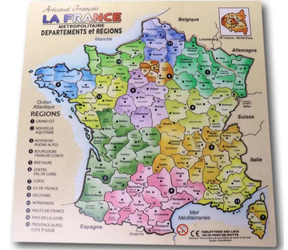Puzzle bois Carte de France dans cadre 29,9 cm