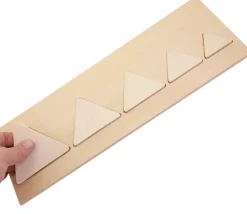 Puzzle bois naturel 5 triangles - plateau 33 x 21 cm