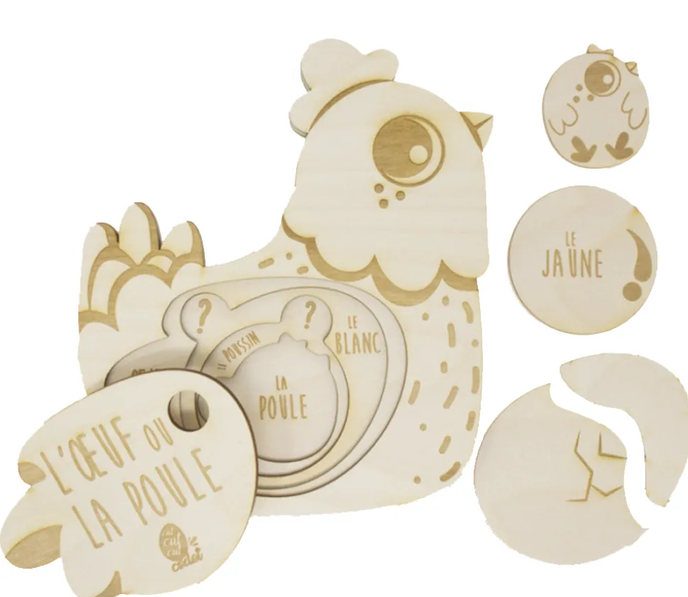 Puzzle 3D éducatif en bois - cycle de la poule