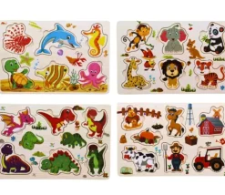 Puzzle en bois 6 à 7 pièces à encastrer animaux savane