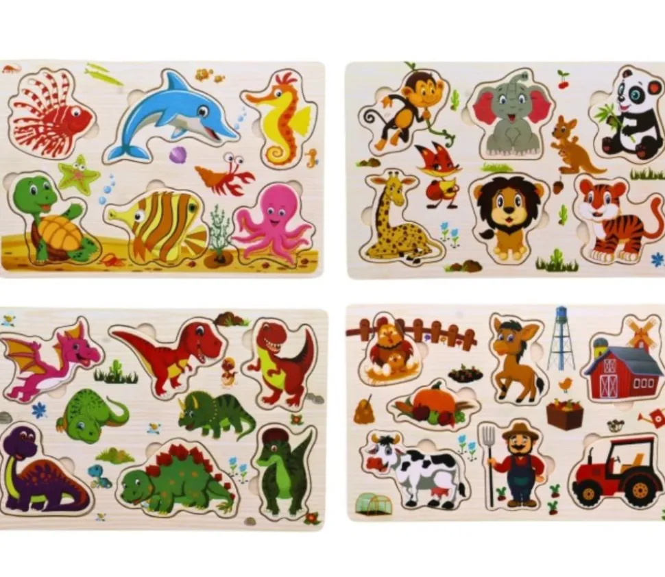 Puzzle en bois 6 à 7 pièces à encastrer monde de la ferme