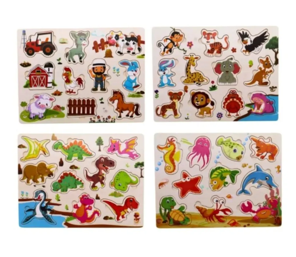 Puzzle en bois 10 à 11 pièces à encastrer les animaux sauvages