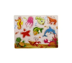 Puzzle en bois 10 à 11 pièces à encastrer le monde marin