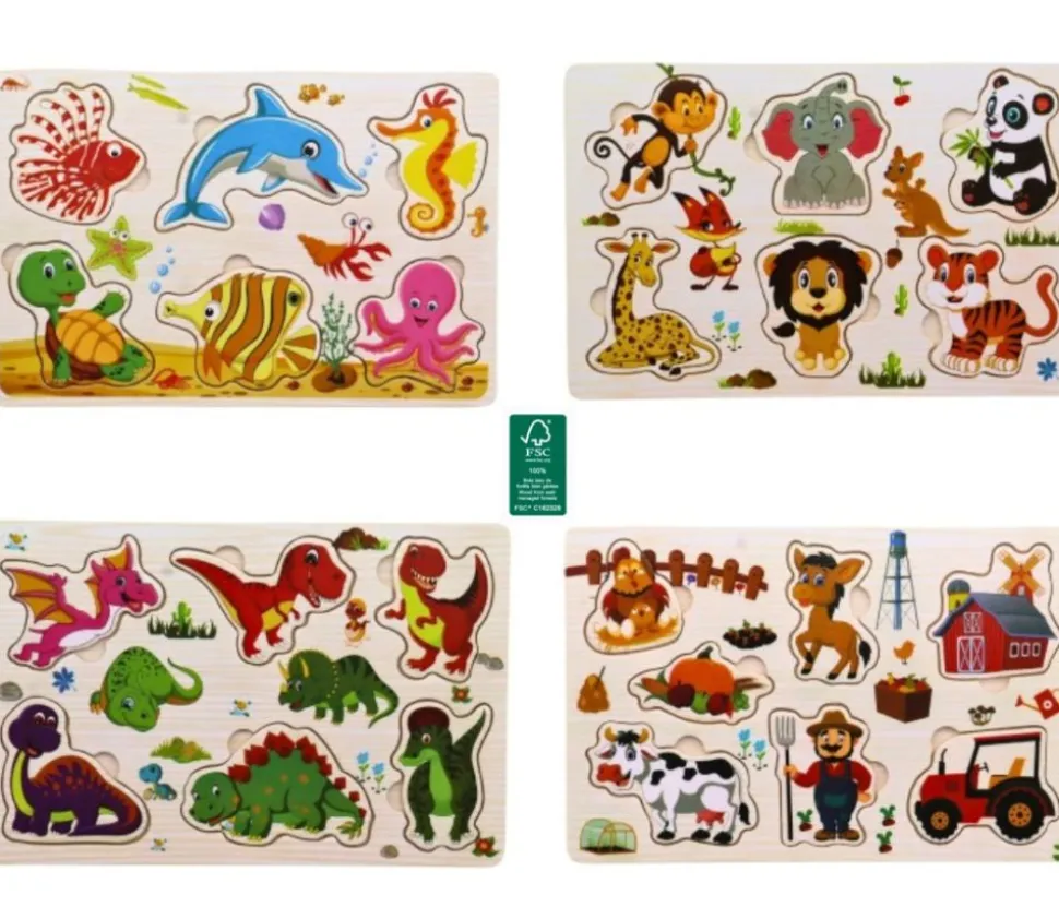 Puzzle en bois 6 à 7 pièces à encastrer monde marin