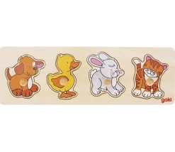 Puzzle en bois 4 animaux boutons à encastrer dès 12 mois