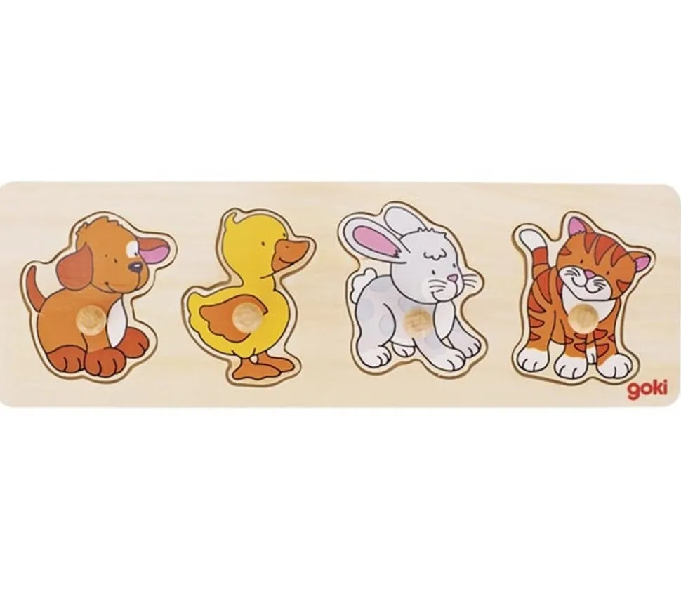 Puzzle en bois 4 animaux boutons à encastrer dès 12 mois