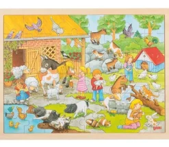 Puzzle en bois 48 pièces Mini Ferme avec cadre