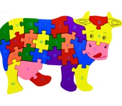 Puzzle en bois Animal + Alphabet - 24 pièces à assembler vache