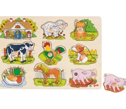 Puzzle en bois sonore animaux de la ferme 8 pièces à encastrer
