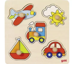 Puzzle en bois véhicules voyage - 5 pièces à boutons à encastrer