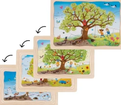 Puzzle les Saisons à 4 étages en bois : Le pommier