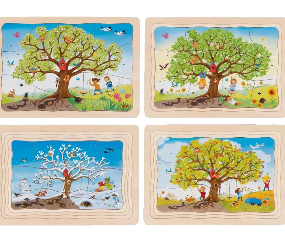 Puzzle les Saisons à 4 étages en bois : Le pommier