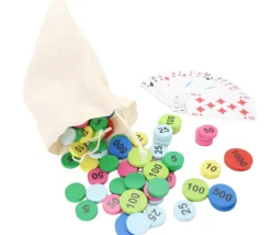 Sac 100 jetons bois de 5 à 1000 mise pour jeux belote/tarot