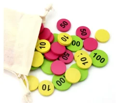 Sac 50 jetons bois numéros 10-50-100 mise jeux de cartes