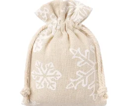 Sac beige flocon 8 x 10 cm imitation lin