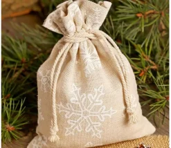 Sac beige flocon 8 x 10 cm imitation lin