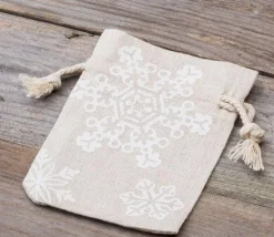 Sac beige flocon 8 x 10 cm imitation lin