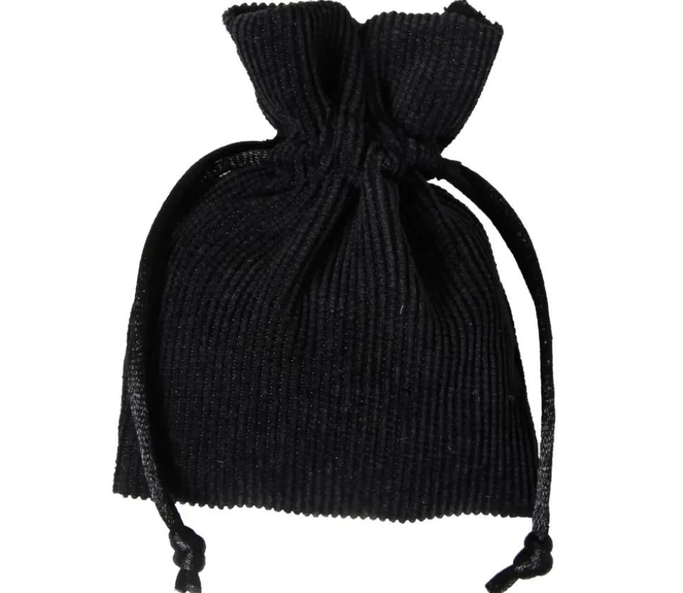 Sac noir velours épais avec cordon de serrage - 10 x 12.5 cm