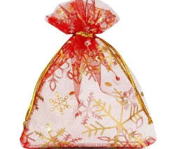 Sac organzine rouge et or 8 x 10 cm flocon