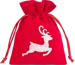 Sac velours rouge 10 x 13 cm cerf blanc - renne noël