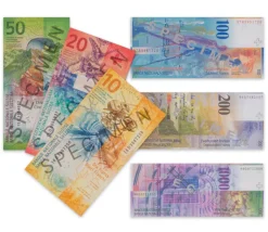 Set 55 billets Franc Suisse factices pour jeux argent très réalistes